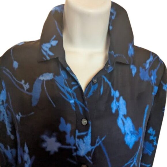 BANANA REPUBLIC Blue and Black Long Sleeve Printed Blouse Size Small - Picture 2 of 9